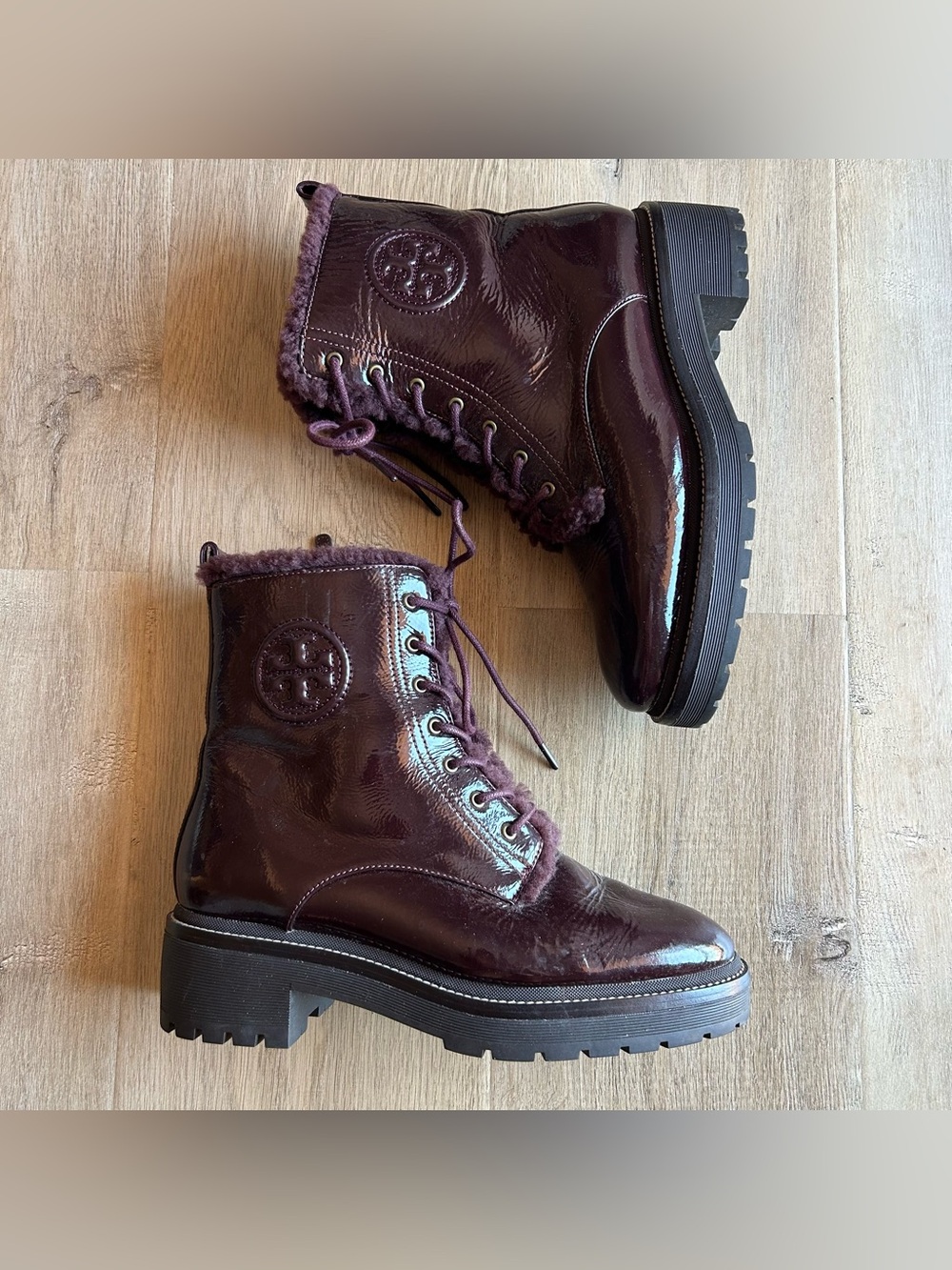 NWOB Tory Burch Miller Genuine Shearling Lined Combat Boots